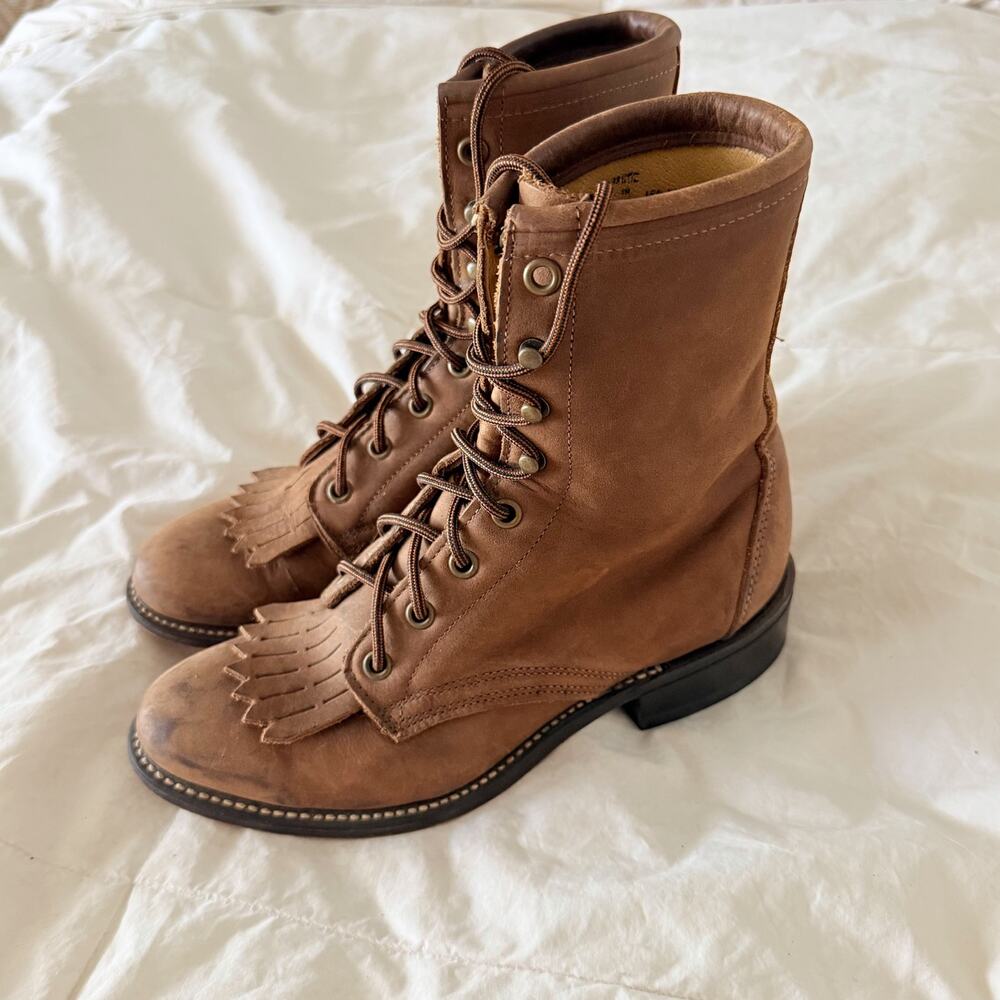 Vintage Laredo Brown Leather Lace Up Kiltie Western Boots USA Women’s 6.5 B